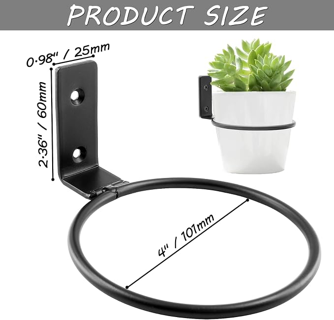 2-Pack 4 inch Flower Pot Holder Ring, Wall Mounted Metal Planter Hanger - Image 4