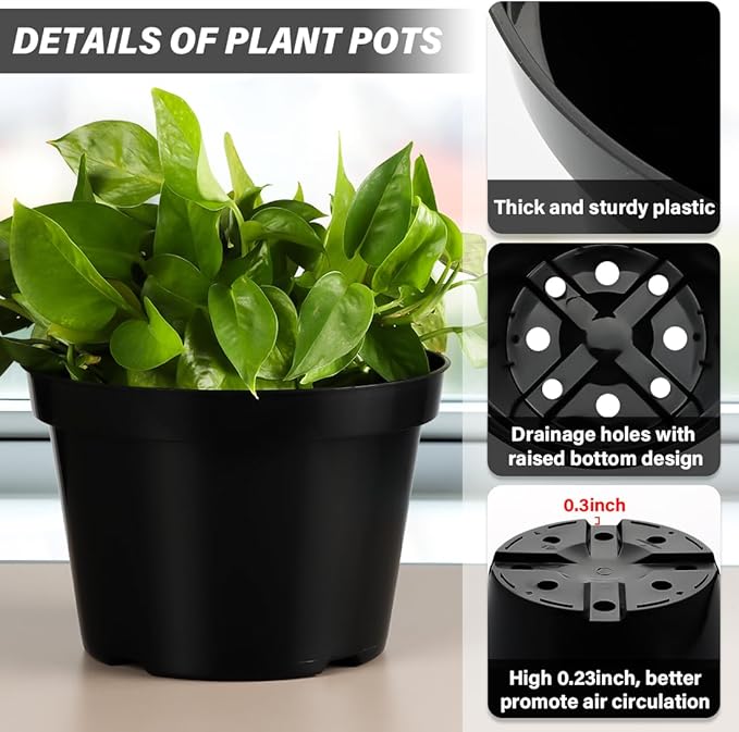 BTPLASTIK 8 Inch Plastic Plant Pots, 15 Pack Sturdy Nursery Pot - Image 3
