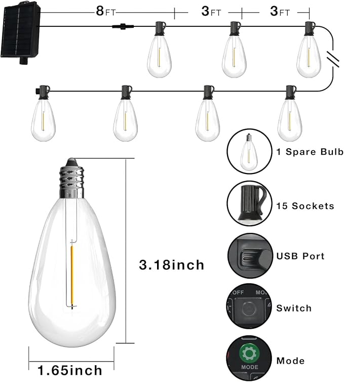 DAYBETTER 50FT Solar String Lights Outdoor Waterproof - Image 7