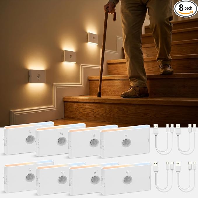 wowatt Rechargeable Motion Sensor Stair Light, Whtie Automatic Lights by wowatt