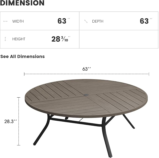 Patio Dining Table for 8-10, Round Metal Outdoor Table - Image 3