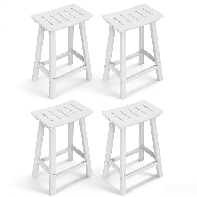 Outdoor Bar Stools Set of 4, 24 Inch All-Weather HDPE Counter Height Chairs by KULAMOONLIFEHOUSE