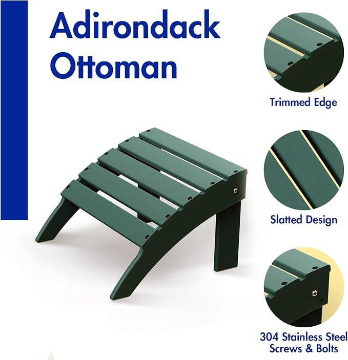 BRIOPAWS Adirondack Ottoman | Folding | HDPE Plastic | Forest Outdoor Foot Rest - Image 4
