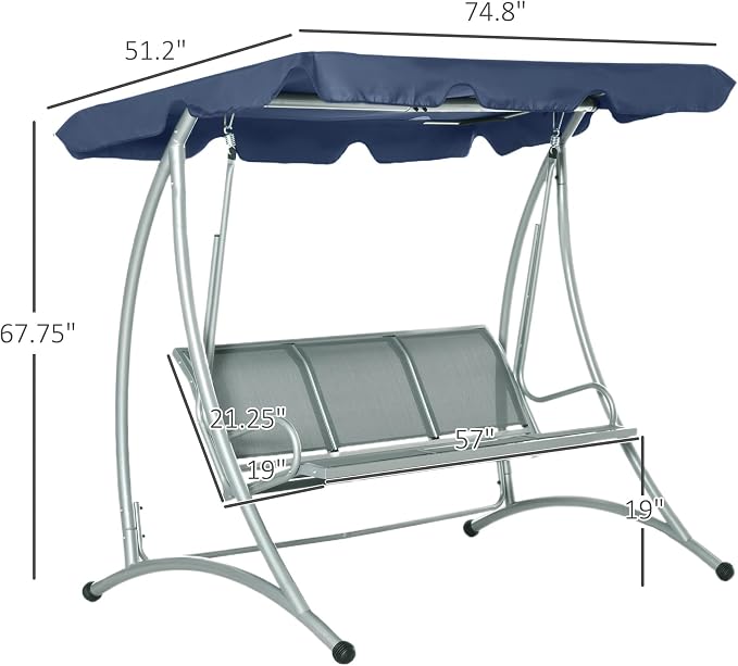 Outsunny 3-Seat Outdoor Porch Swing Chair, Patio Swing Glider - Image 7