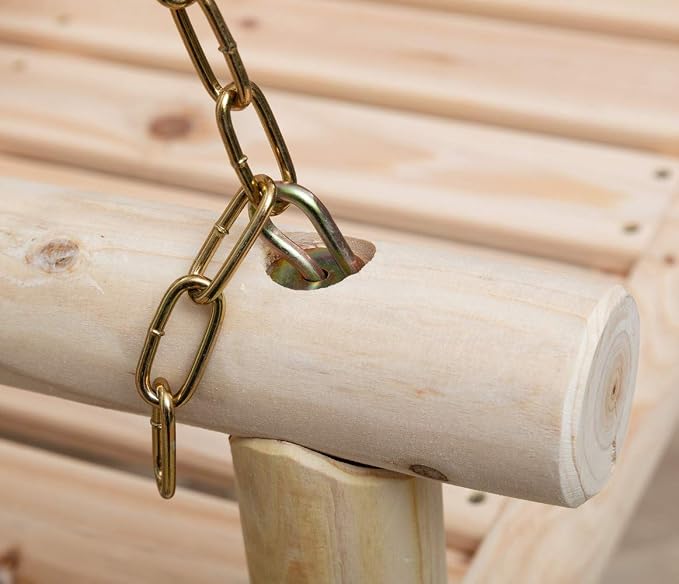 Wooden Porch Swing Outdoor Bench Swing Chair 2-Seater W/Hanging Chains - Image 5
