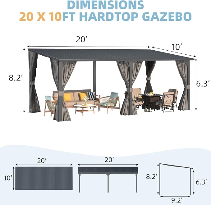 AECOJOY 20'x10' Outdoor Hardtop Metal Gazebo - Image 6