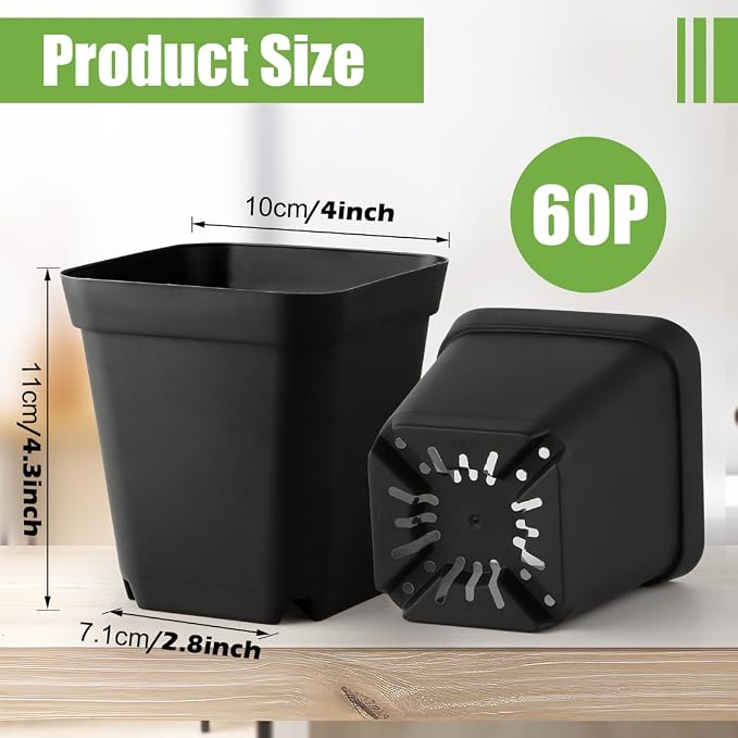 Square Nursery pots 4 Inches 60Pcs, Seedling Plastic Seeds propogation Growing - Image 3