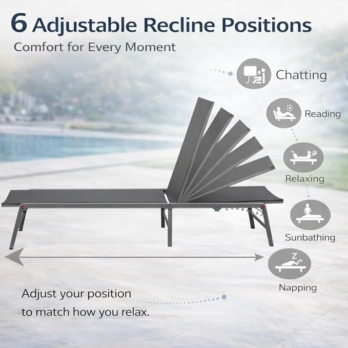 Kozyard Outdoor Foldable Lounge Chair, Aluminum Frame Patio Lounger - Image 4
