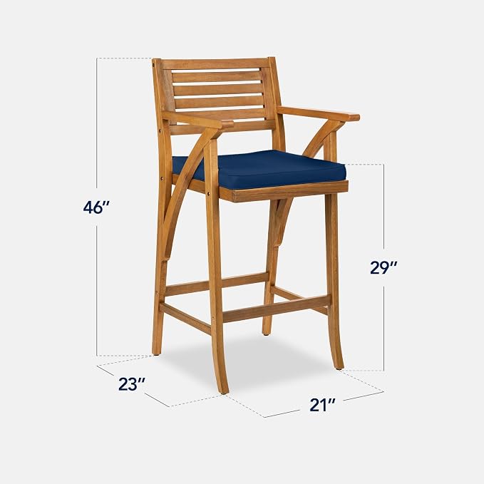 Best Choice Products Set of 2 Outdoor Acacia Wood Bar Stools Bar Chairs - Image 3