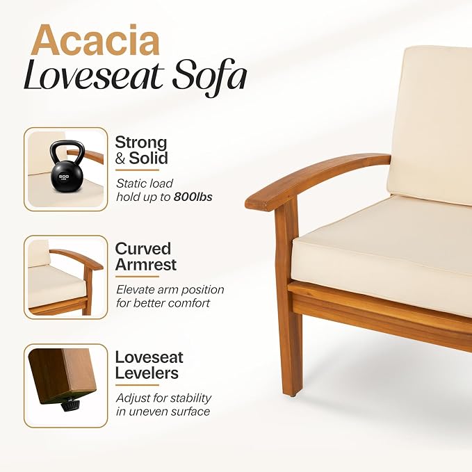 Idzo Laurent 700lbs Capacity Acacia Outdoor Loveseat, FSC Certified 2 Seater - Image 5