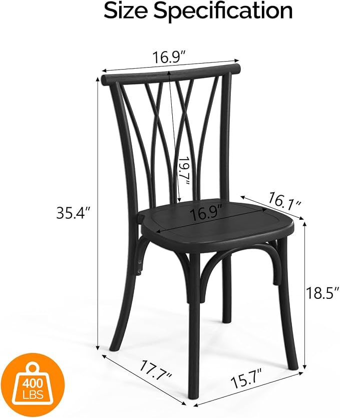 VINGLI Plastic Outdoor Dining Chairs Set of 4, Stackable Patio Dining Chairs - Image 3