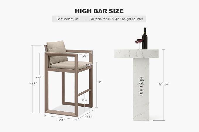 PURPLE LEAF Outdoor Bar Stools Set of 2 31 Inch Modern Aluminum Barstools - Image 2
