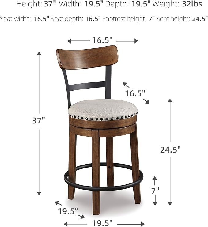 Signature Design by Ashley Valebeck Rustic Farmhouse Swivel Bar Stool – 24.5″ - Image 3