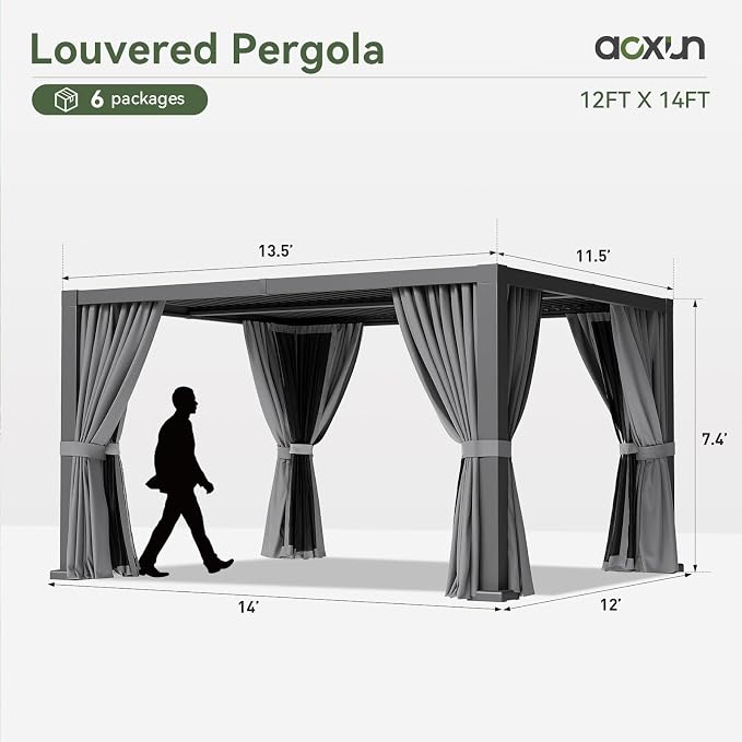 Aoxun Louvered Pergola 12' x 14' Outdoor Aluminum Pergola - Image 8