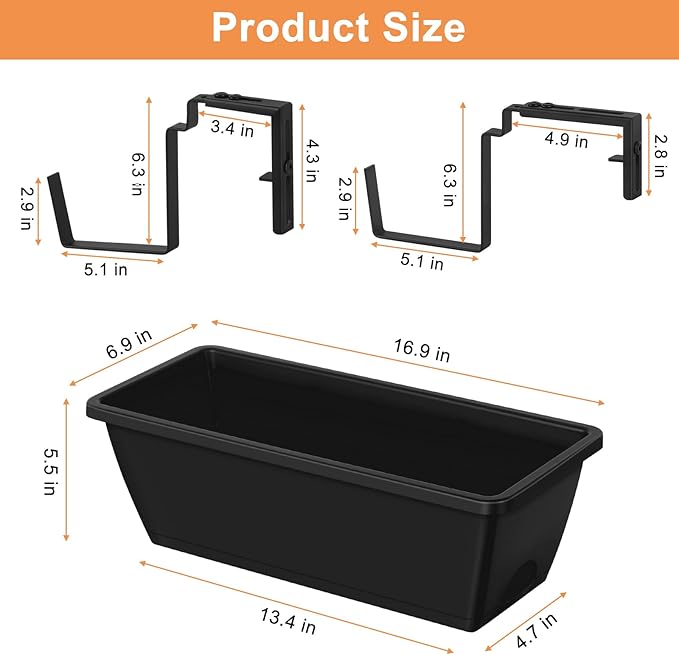 ETELI Railing Planter Hanging and Planter Box Brackets Set 6 Pack Adjustable - Image 2