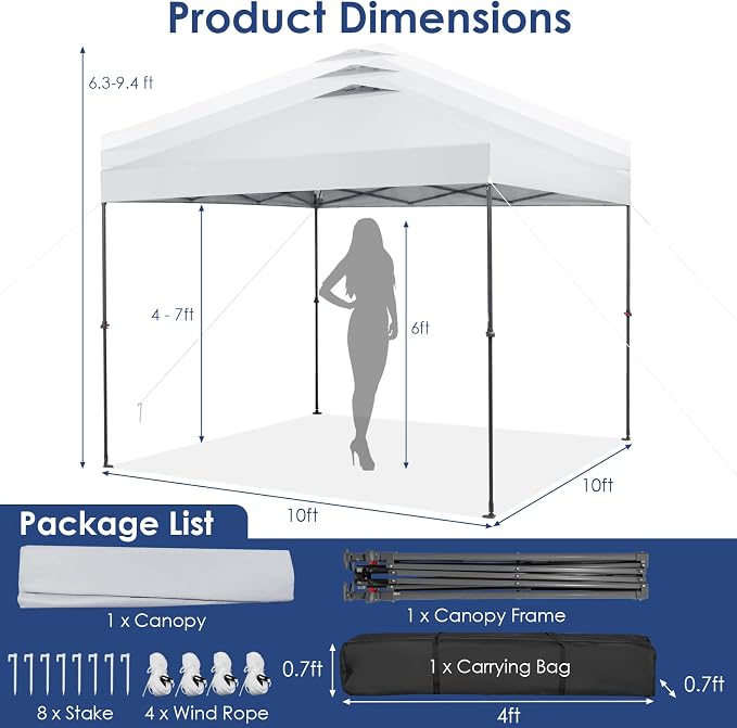 Tangkula 10x10 Ft Pop Up Canopy, Easy Set-up Instant Tent - Image 7