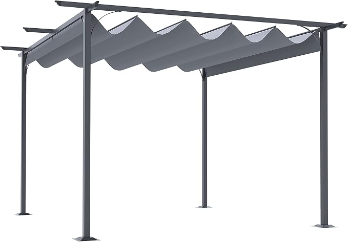 Outsunny 11.5' x 11.5' Outdoor Retractable Pergola Canopy, Metal Patio Shade by Outsunny
