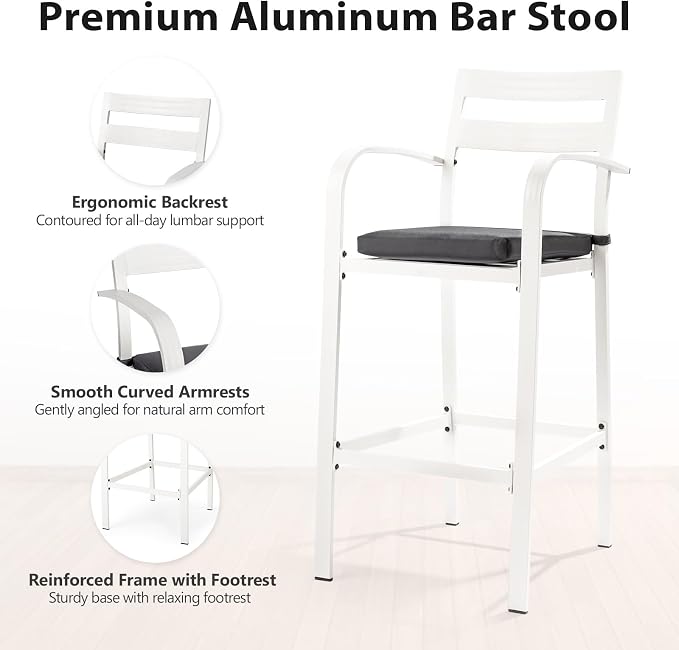 VINGLI 3-Piece Outdoor Bar Set, Aluminum Bar Height Table & 2 Chairs - Image 6