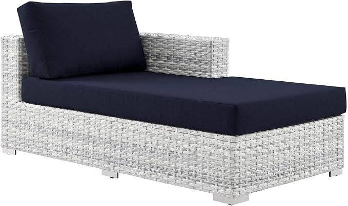 Modway Convene Wicker Rattan Outdoor Patio Right-Arm Chaise in Light Gray Navy - Image 3