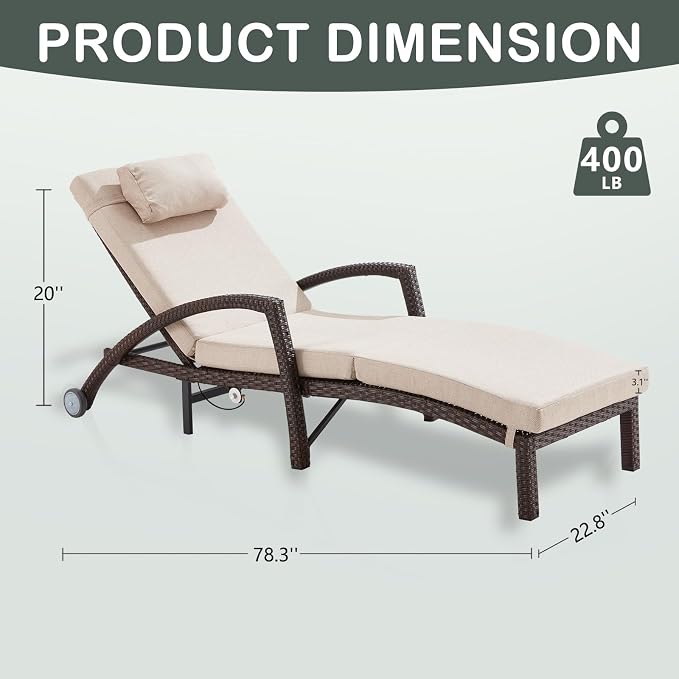 Outdoor Lounge Chairs Set of 4, Hydraulic Adjustable Outdoor Chaise Lounge - Image 2