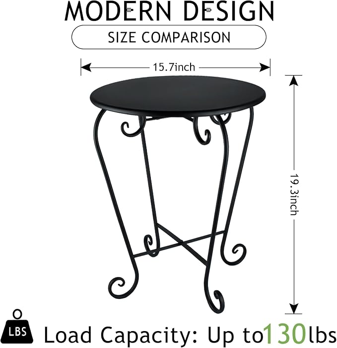 Small Patio Side Table, Round Metal Side Table, Weather Resistant Anti-Rust - Image 3