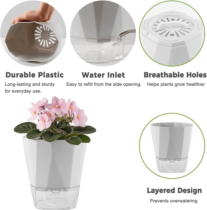 2 Pack Self Watering Pots for Plants, 8.4" Self Watering Planters Large African - Image 3