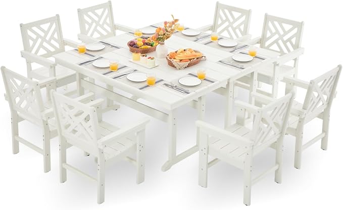 HDPE Outdoor Dining Set, 10-Piece Outdoor Table and Chairs Include 8 Dining by Unknown