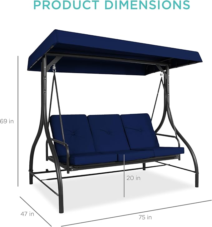 Best Choice Products 3-Seat Outdoor Large Converting Canopy Swing Glider - Image 7