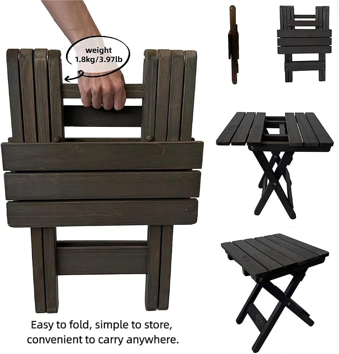 Outdoor Side Table, No Assembly Folding Wooden End Table - Image 4
