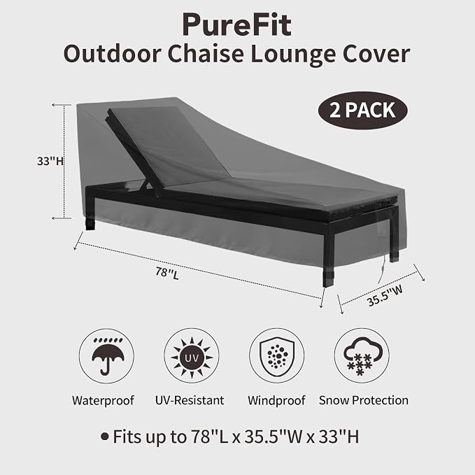 PureFit Outdoor Chaise Lounge Cover, Lounge Chair Covers Waterproof Patio - Image 2