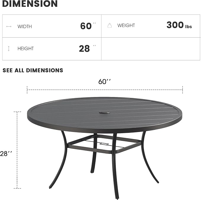 Patio Dining Table for 8-10, Round Metal Outdoor Table - Image 3