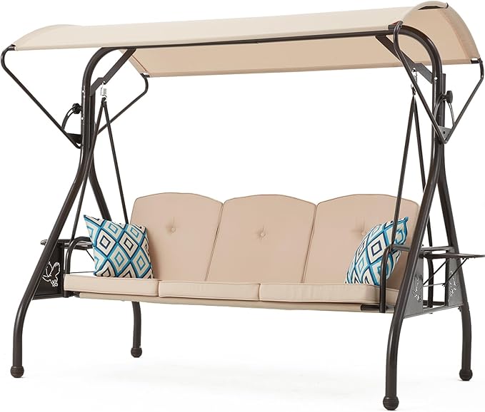 800LBS Patio Swing with Canopy 3 Seat Outdoor Porch Swing with Stand w/Cup by zzw