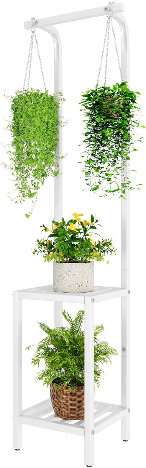 IBUYKE 67 Inch Tall Plant Stand Indoor Outdoor, 3 Tier Metal Hanging Plant Shelf by IBUYKE