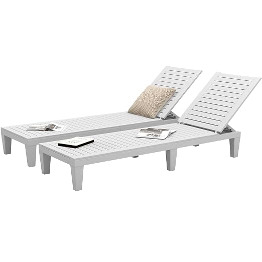 DWVO Outdoor Chaise Lounge, Pool Lounge Chair Set of 2 w/ 5-Level Backrest by DWVO
