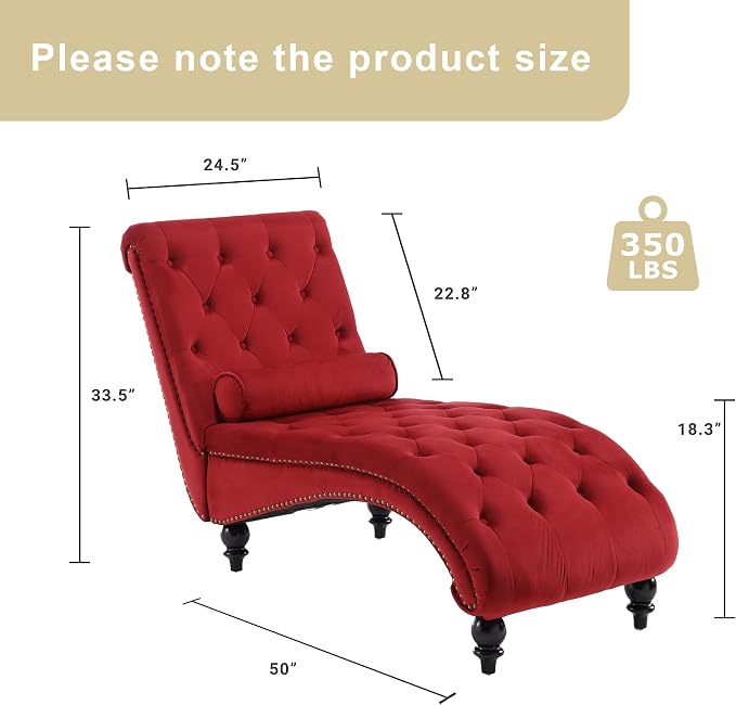 Chaise Lounge Indoor, Velvet Upholstered Lounge Chair Button-Tufted Armless - Image 2