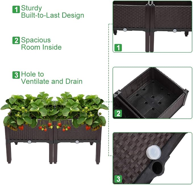 VINGLI Square Raised Garden Bed, Self-Watering Plastic Planter - Image 2