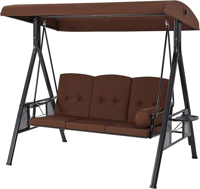 U-MAX 3-Seat Porch Swing Chair Steel Frame, Patio Swing Chair - Image 9