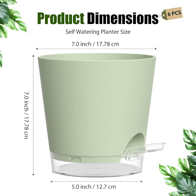 Plant Pots 7 Inch Self Watering Pots, 6 Pack Plastic Planters - Image 5