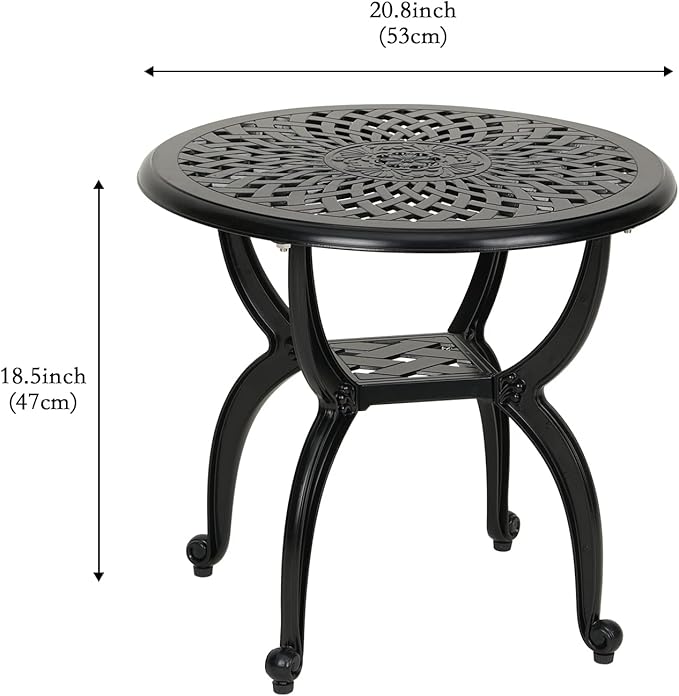 JARDIN DE CENTENNIAL Cast Aluminum Side/End Table, Anti-Rust Coffee Bistro Table - Image 3
