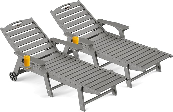 Outdoor Chaise Lounge Chair Set of 2, Patio Lounge Chairs by CIOKEA