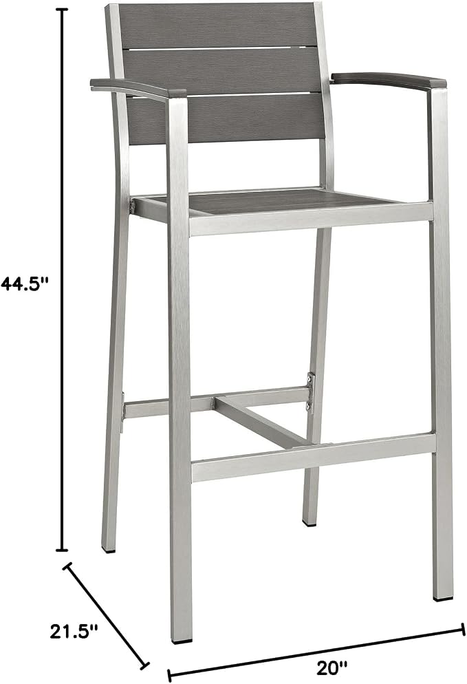Modway Shore Aluminum Outdoor Patio Bar Stool in Silver Gray - Image 3