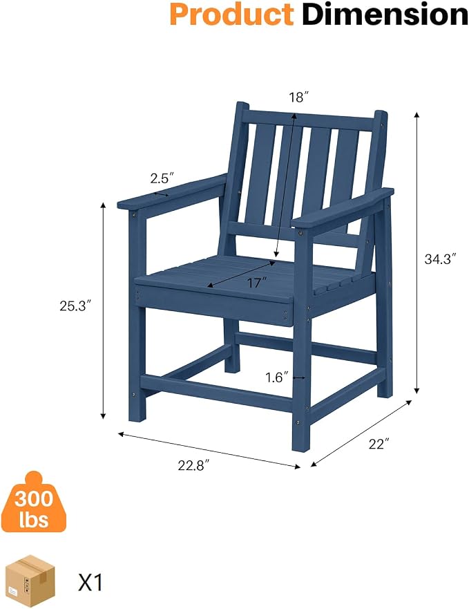 Patio Dining Chair Set of 2, HDPE Outdoor Dining Chair, Ergonomic HDPE Dining - Image 4