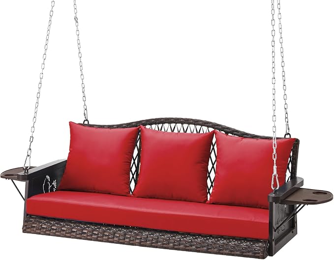 Upgraded Wicker Hanging Porch Swing Heavy Duty 900 LBS 3-Seat Outdoor Patio by zzw