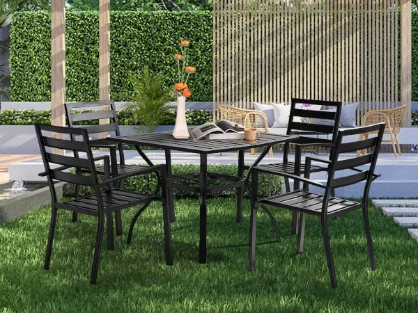 VINGLI Outdoor Dining Chairs Set of 4, Metal Frame Patio Chairs - Image 6