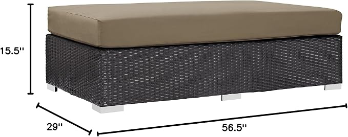 Modway Convene Wicker Rattan Outdoor Patio Rectangle Ottoman in Espresso Mocha - Image 3