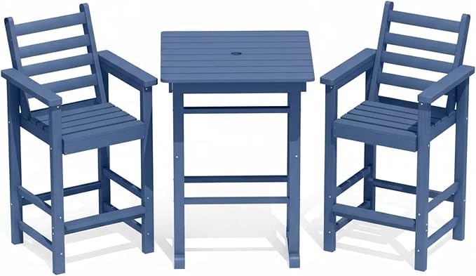 GLANC Adirondack Chairs and Table 3 Pieces Set, HDPE Balcony Bar Height Chairs by GLANC