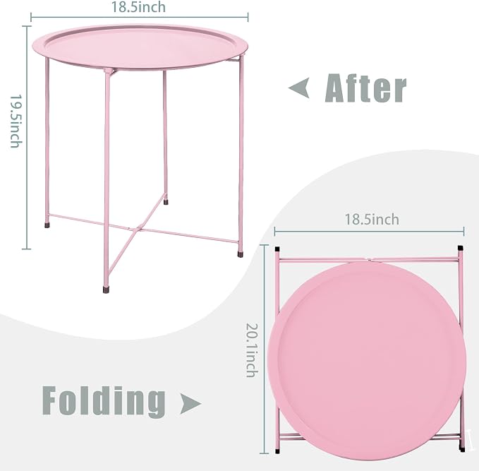 Garden 4 you End Table Metal Side Table Pink Round Folding Tray Cyan Sofa Small - Image 3