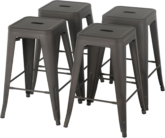 FDW Metal Bar Stools Set of 4 Counter Height Bar Stools 24 Inches Industrial by FDW