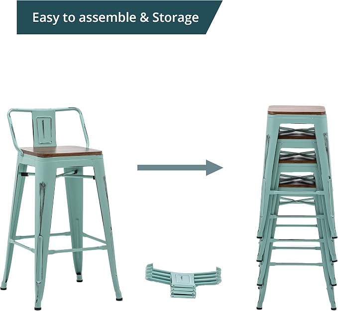 Andeworld Bar Stools Set of 4 Counter Height Stools Industrial Metal Barstools - Image 4