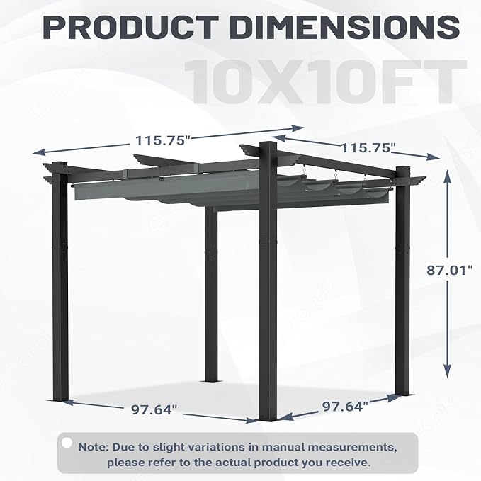 MELLCOM Retractable Pergola 10x10 Ft, Metal Shelter - Image 4